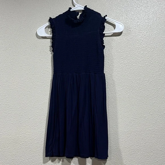 Art Class Navy Sleeveless Ruffle Mock Neck Dress - Picture 1 of 4